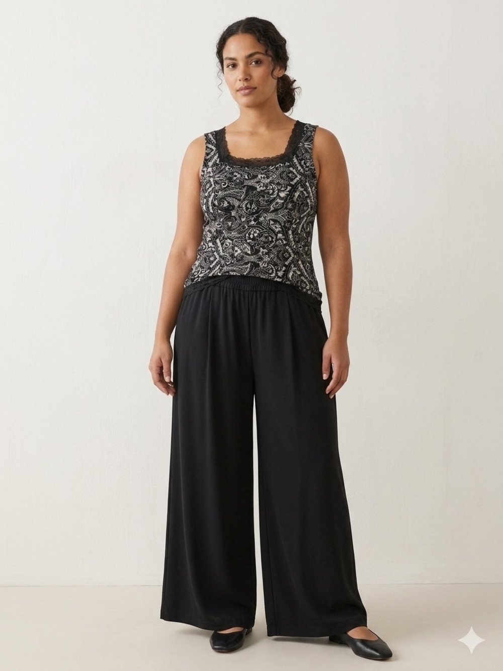 Sere Nade Vintage Black & White Lace-Trim Paisley Tank Camisole - Women M